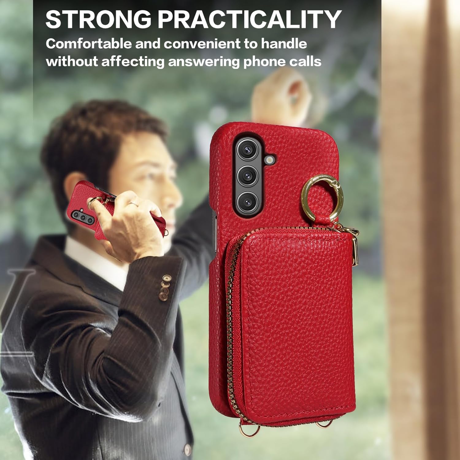 Wallet Case for Samsung Galaxy S25 Plus S25+ 5G with Shoulder Strap Ring Buckle, Luxury PU Leather Zipper Flip Organ Purse Card Holder Stand Full Body Cell Phone Cover for S25Plus 25S 25+ Red - Image 5