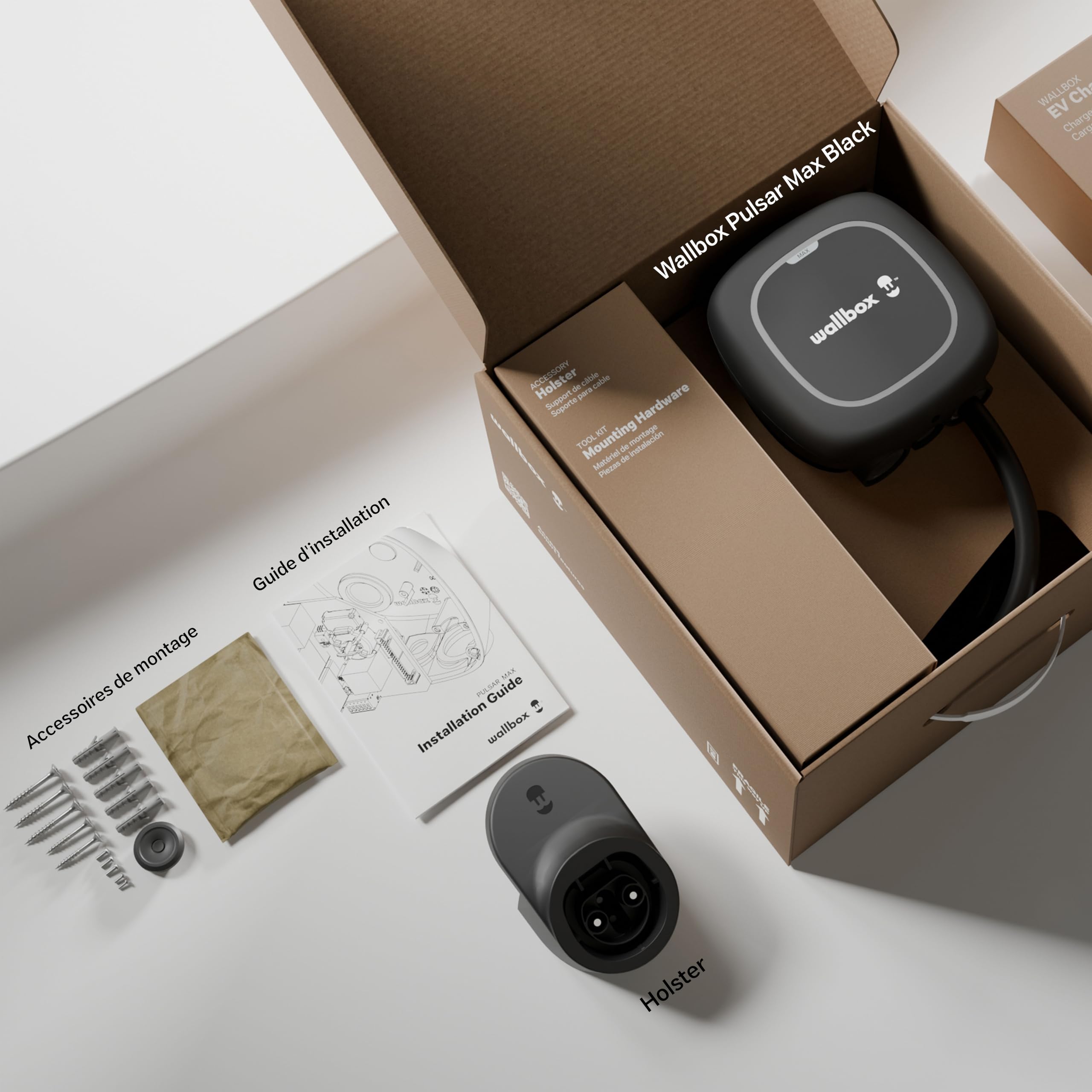 Wallbox Pulsar Max 7.4kW - Chargeur Voiture Electrique 32 A - Câble Recharge 7 Mètres - Chargeur EV Typo 2 avec WiFi et Bluetooth - Compatible avec EV/PHEV et Usage Intérieur/Extérieur - Noir