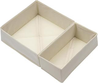 Underwear Drawer Organizer, 2 Pack, Beige | Foldable Fabric Storage Bins, For Dresser & Closet, Sock and Bra Dividers, 2 Sizes, Bedroom Organization