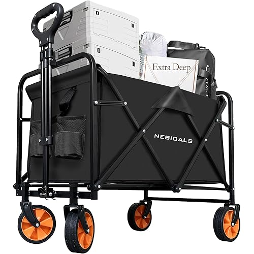 Small Tall Collapsible Folding Black Pull Wagon Carts Foldable,for Apartment,Grocery,Travel,Camping, Shopping & Outdoor, Lightweight & Portable (9 Colors to Choose)