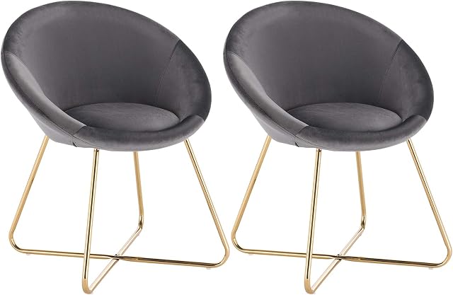 WOLTU Dining Chairs Set of 2 pcs Kitchen Counter Chairs Lounge Leisure Living Room Corner Chairs Dark Grey Velvet Reception Chairs with Arms and Back Support