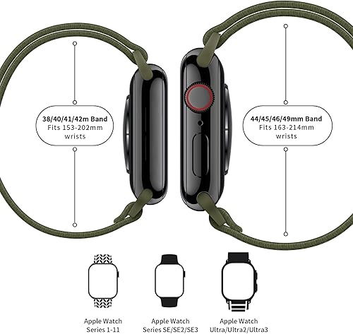 Miniatura 4 de Amanecer - Bandas elásticas de nailon compatibles con Apple Watch Series 654321 SE, ajustables, trenzadas, deportivas, elásticas, para iWatch (oliva