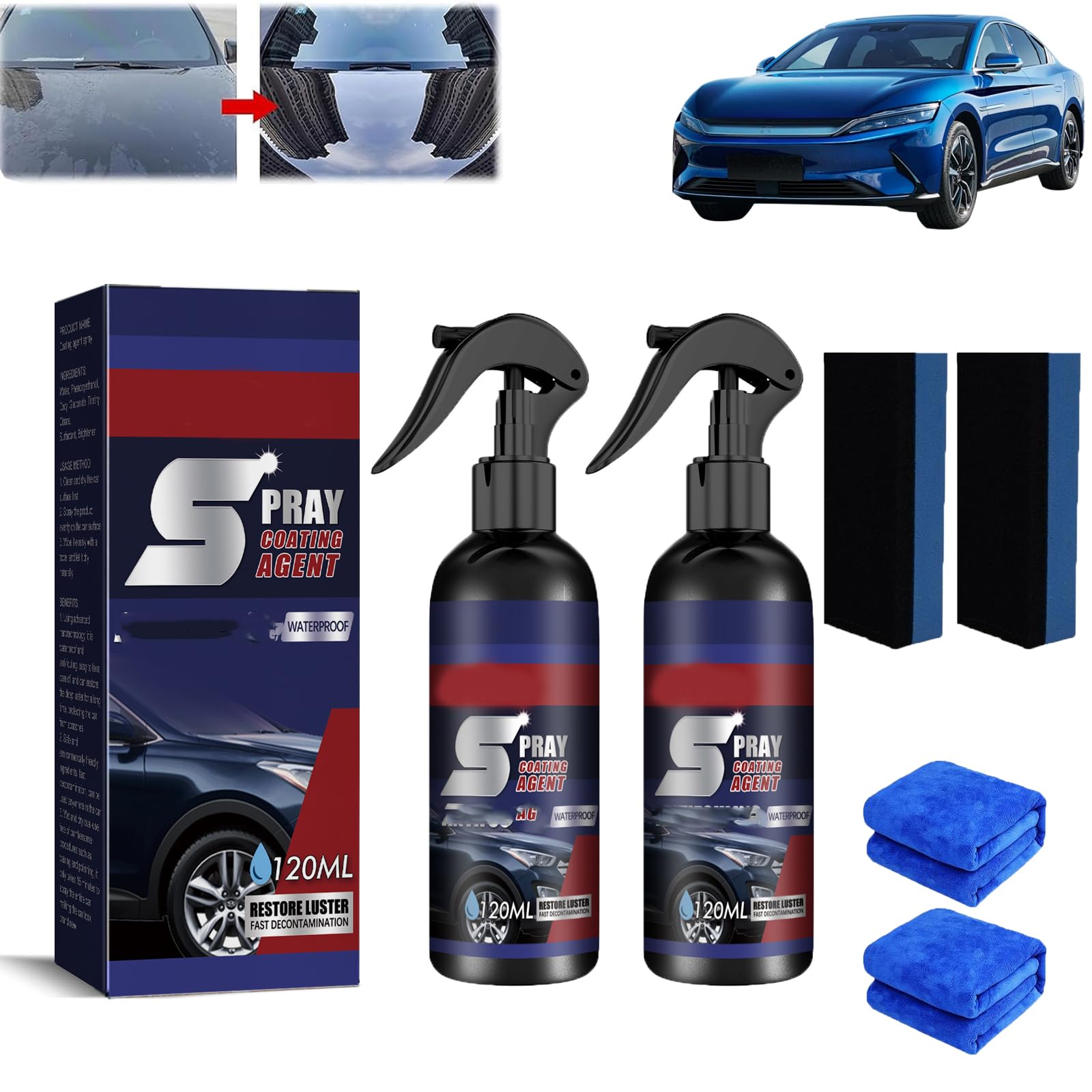 ReshlineCoating Spray,Multi-Functional Coating Renewal Agent Spray,3 in 1 High Protection Quick Ceramic Car Wax Polish,Scratch Quick Repair Nano Spray, Clean, Restore, Polish (2)
