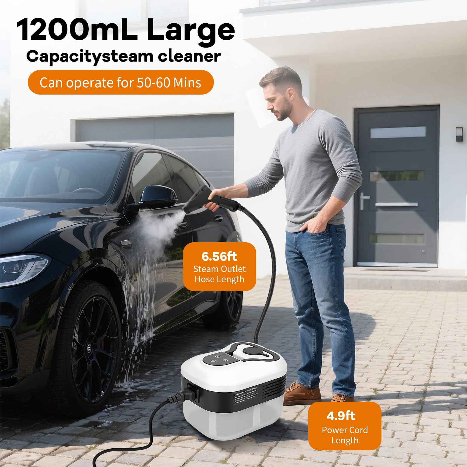 Nettoyeur Vapeur Portable 2500W - 3.5 Bar - 1200ml - 6 Vitesses - 15s Préchauffage - Idéal pour Voiture, Cuisine, Sols, Meubles