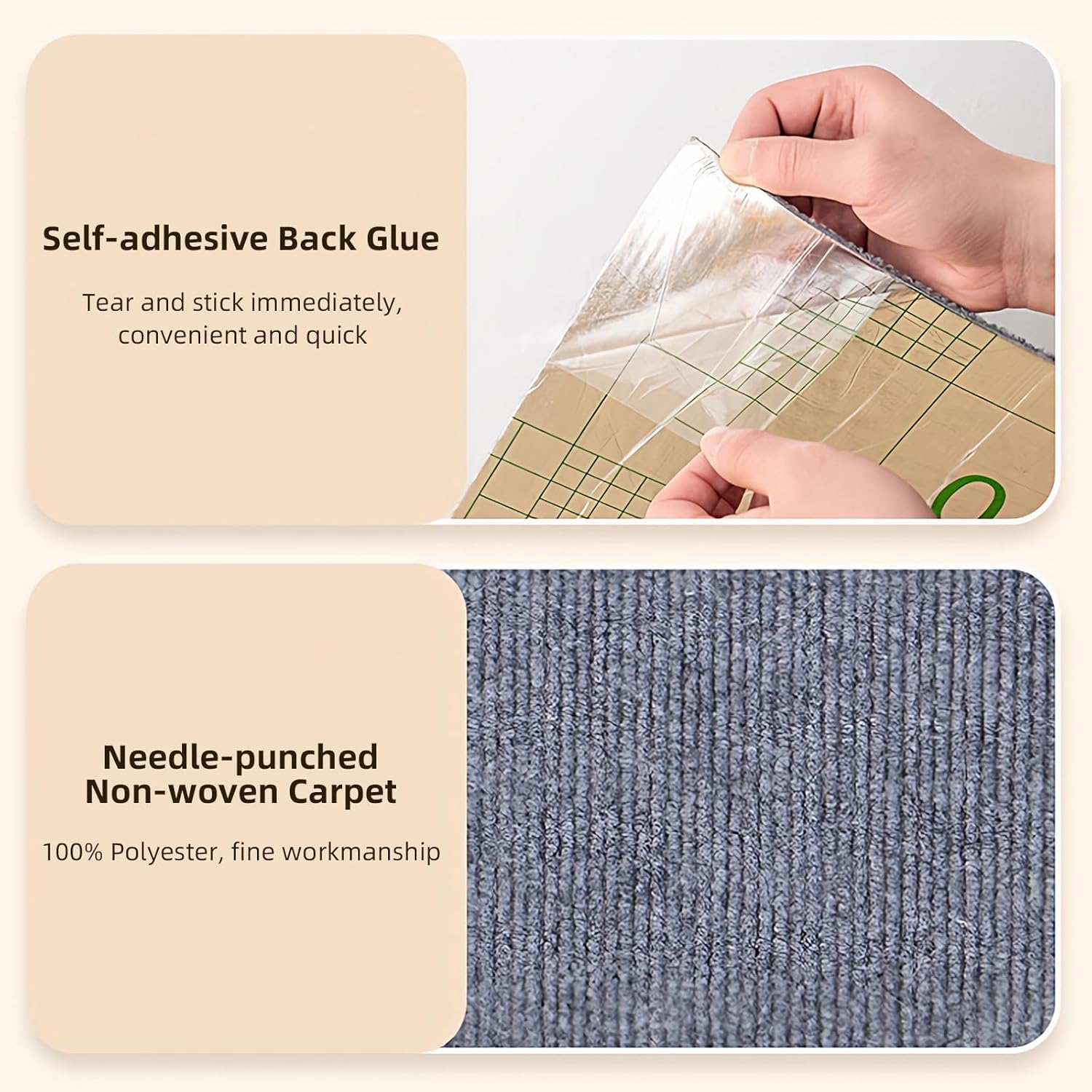 12x12 Inch Peel and Stick Carpet Tiles with Soft Pad, Self-Adhesive Removable Floor Squares for Bedroom, Office, Rental, Easy DIY Installation (30, Light Gray)