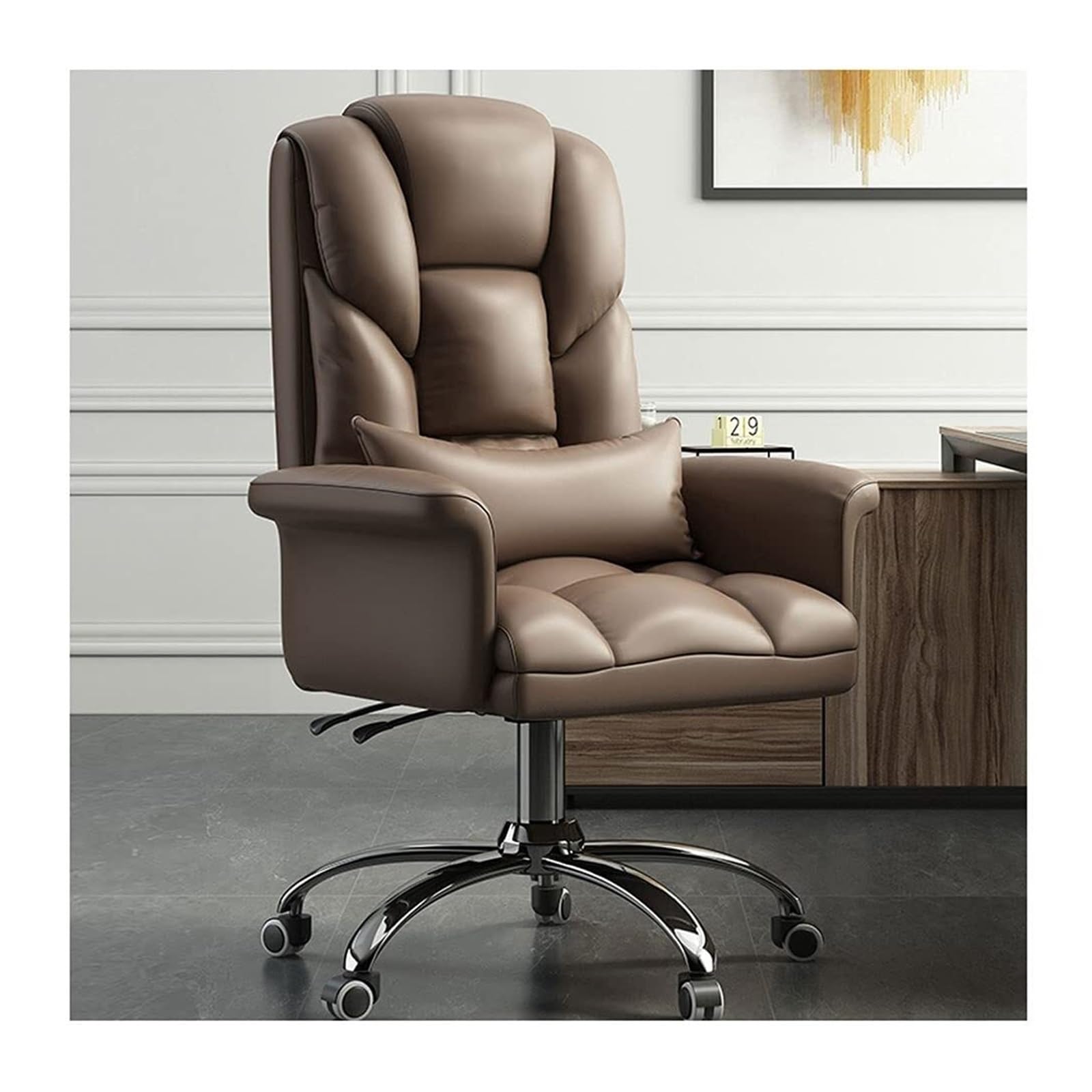 HTTGDGDH High Back Executive Chair - Pu Leather Office Chair With Swivel Rocking Function Adjustable Height & Footrest - Ergonomic Support For Home & Office Brown,Brown