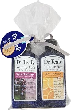 Dr Teals Foaming Bath with Pure Epsom Salt Gift Set, Black Elderberry and Glow & Radiance, 3 Fl Oz Each