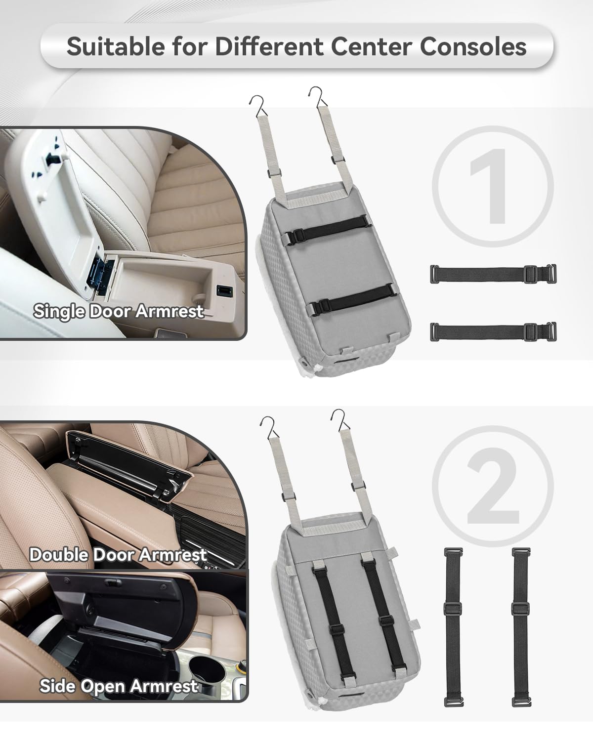 Petsfit Seggiolino auto per cani di piccola taglia per consolle centrale, con imbracatura migliorata e cuscino lavabile, sedile auto per cani fino a 5.4kg, Grigio Chiaro