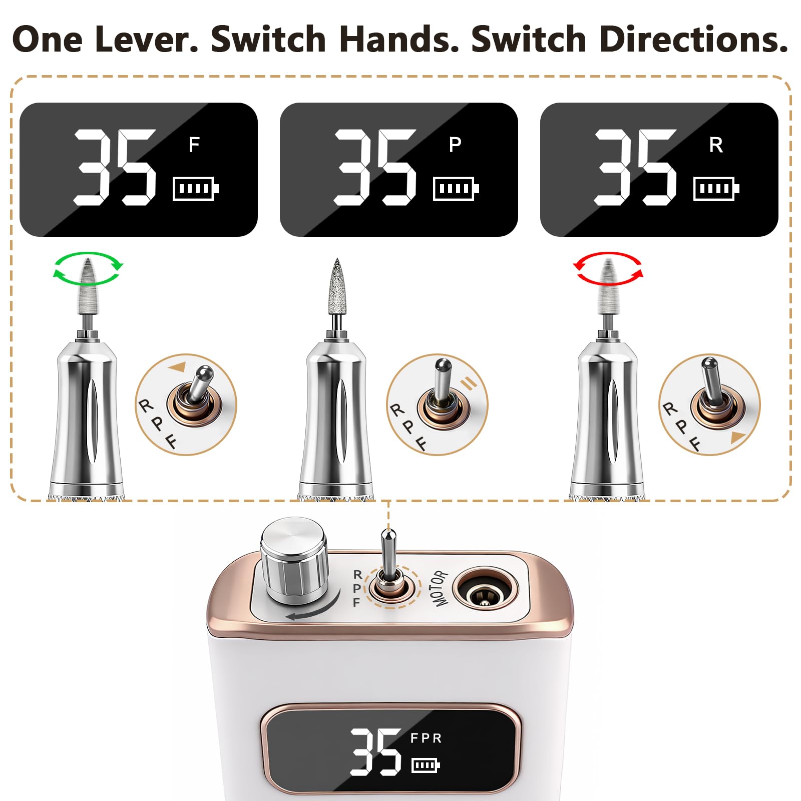 7-in-1 Torno para Uñas Profesional 35000 RPM, lima uñas electrica con Base de y 7 Brocas, para Uñas de Gel de Acrílico Eliminado, Manicure e Pedicure, Inicio / Salón, Blanco