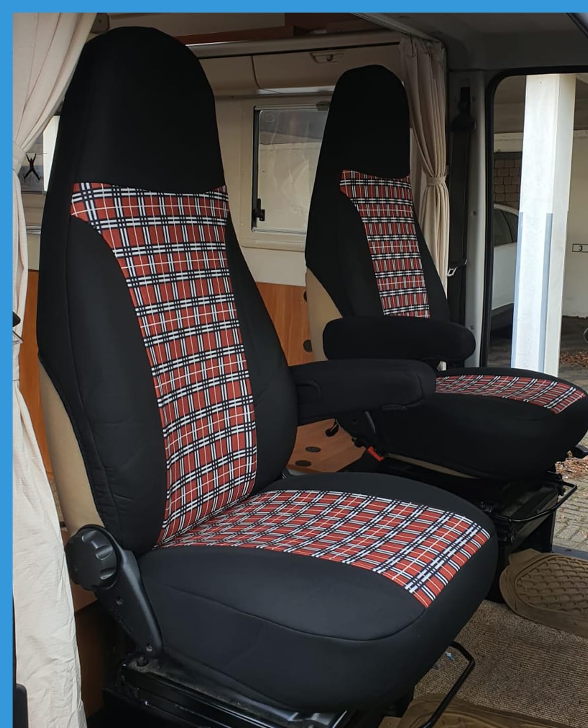 Fundas de Asiento compatibles con Autocaravana, Conductor y copiloto, FB:850 (Negro/marrón Claro)
