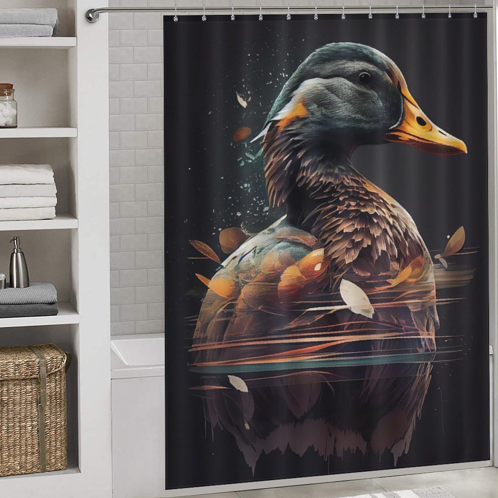 Rideau de douche pour salle de bains motif canard lavable en tissu anti éclaboussures