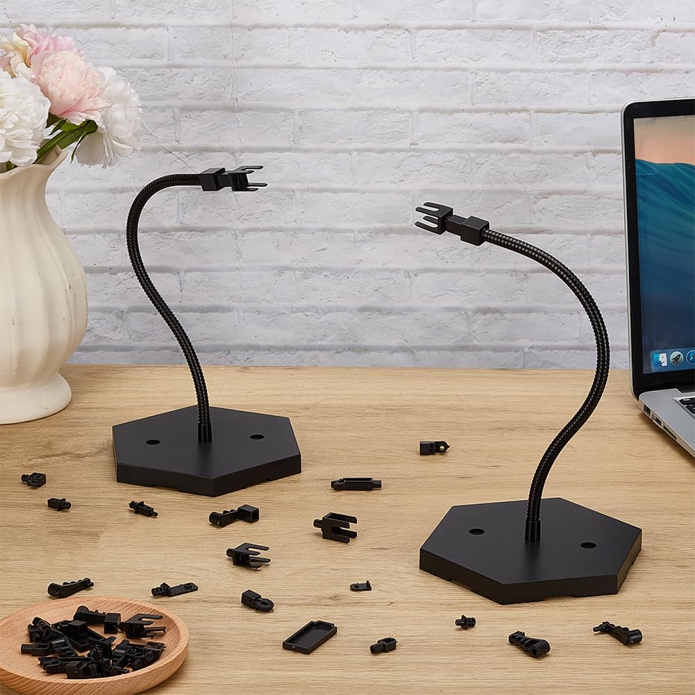 FINGERINSPIRE 2Sets Adjustable Snake Bones Action Figure Stand Black Assembly Action Figures Display Holder with Hexagon Base Plastic Model Support Stands Miniature Model Bases for HG RG SHF Figures - Image 4
