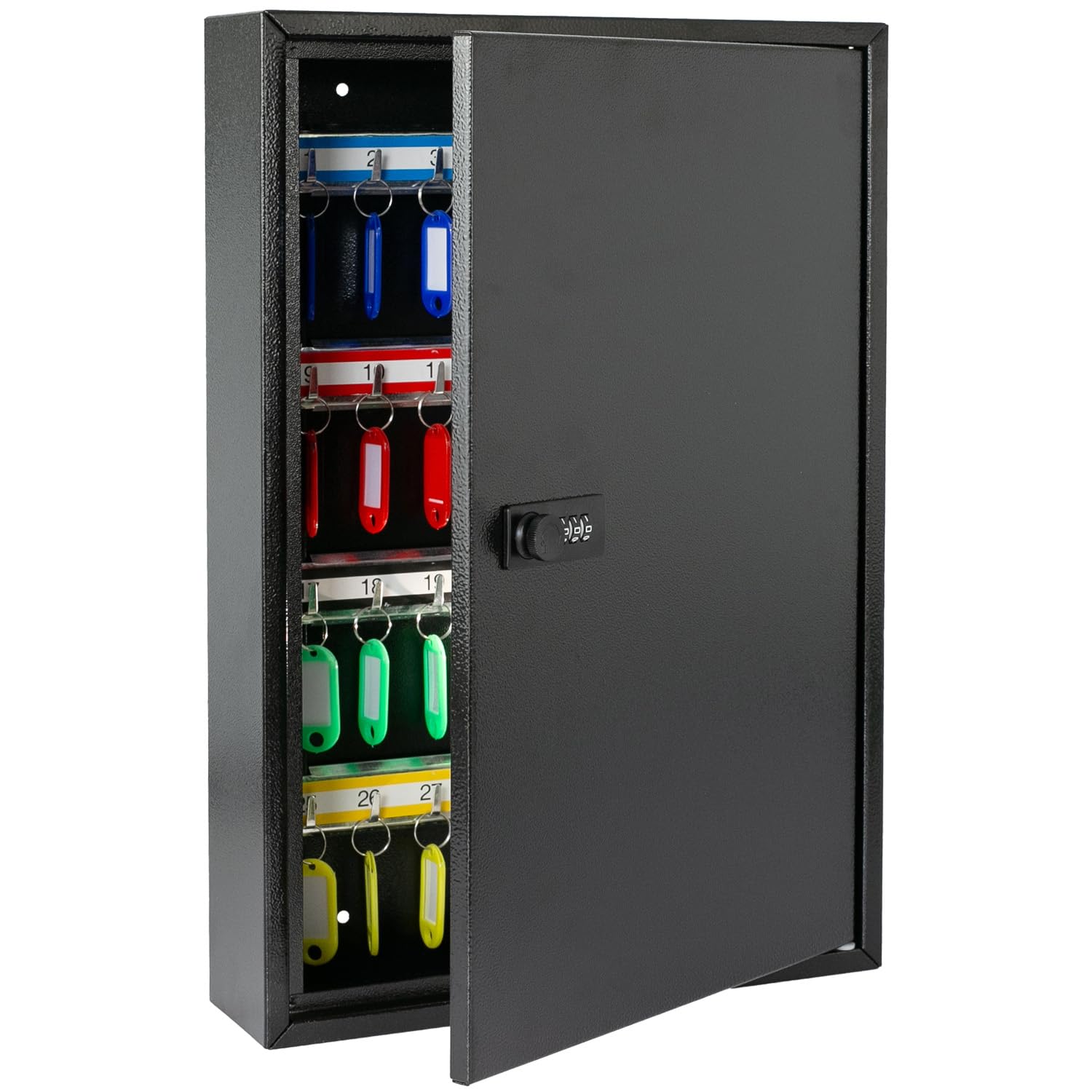 HMF 13664-02 Armoire à clés avec Code chiffré, Grande boîte à clés | 64 Crochets | 45 x 30 x 8 cm | Noir