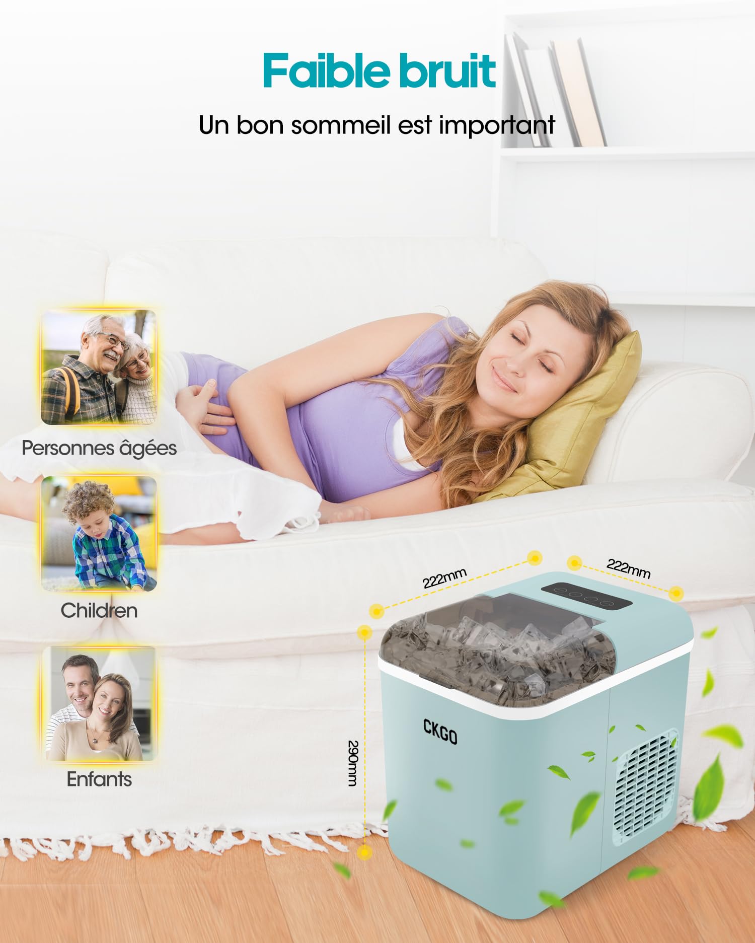 Máquina de hielo inteligente, 2 tamaños de hielo, máquina Wi-Fi, control por aplicación, autolimpiante, máquina de hielo, 15 kg en 24 horas, 9 cubitos de hielo en 6-10 minutos, encimera para