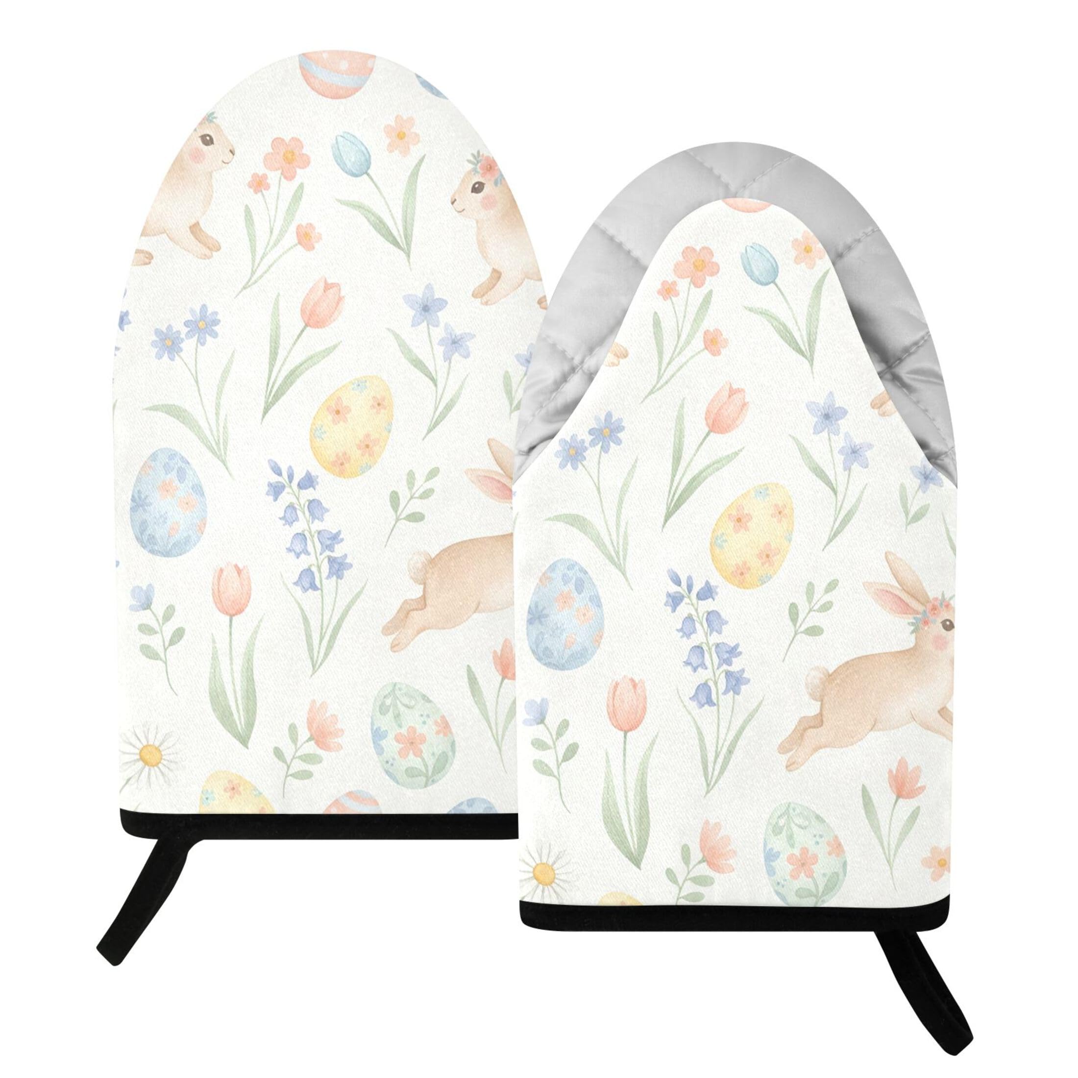 Kutsu Bunny Oven Mitts for Kitchen, Heat Resistant Cotton Oven Gloves for BBQ Baking Cooking, Breathable Kitchen Essentials, 2 pcs
