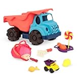 Large Dump Truck & Sand Toys – 10 Beach & Sandbox Toys – Truck, Bucket, Shovel & More – Summer Play Set for Toddlers, Kids – 18+ Months – Colossal Cruiser & Sand Ahoy! – Red