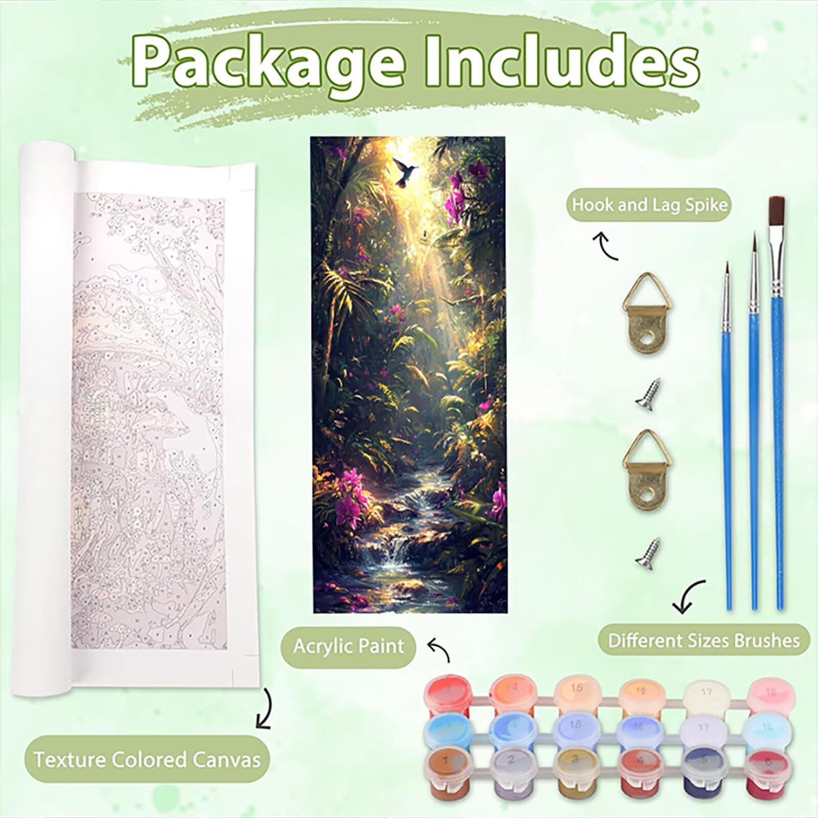 Malen Nach Zahlen 50x150cm Leinwand Bach Malen Nach Zahlen Erwachsene mit Ohne Rahmen, DIY Kreativ Set für Erwachsene mit Pinseln und Acrylfarbe, Zimmer Deko Wald Landschaft Geschenk, P0M-359
