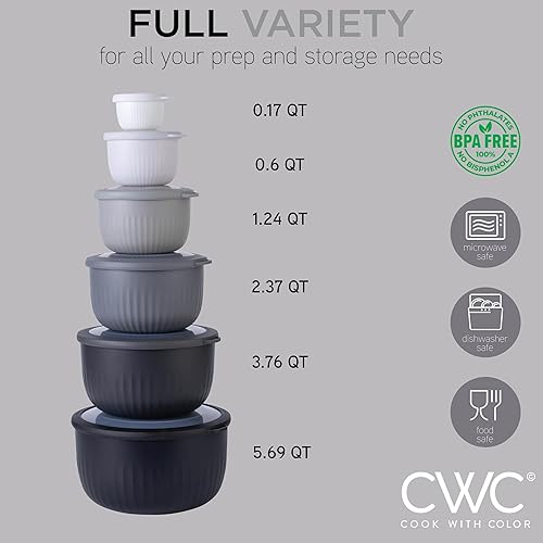 Vista 244 de COOK WITH COLOR - Juego de tazones de preparación profundos con tapas, para mezclar, de plástico, pequeños y apilables (color rosa/gris)