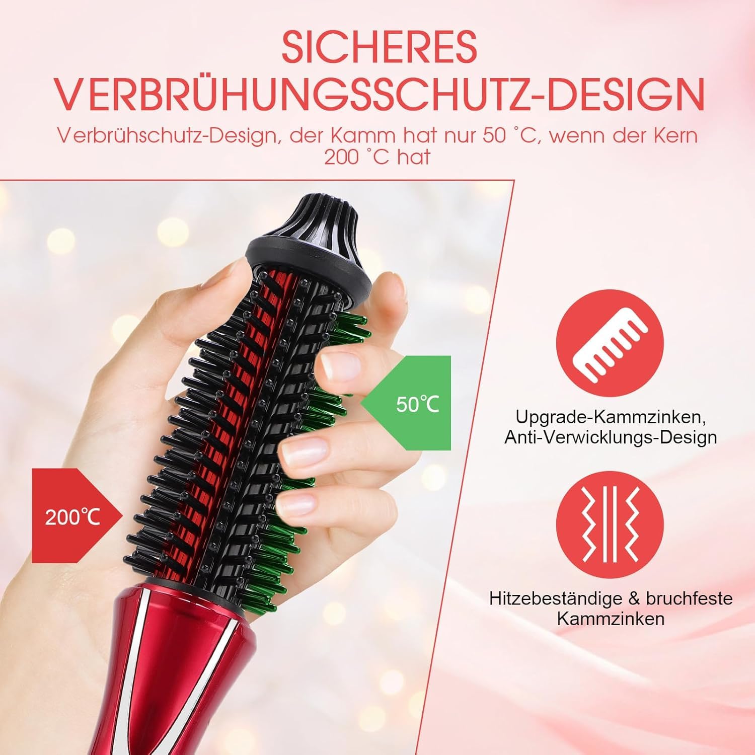 Rizador Eléctrico, Plancha de Pelo Plegable de 30 W con Cerámica Turmalina PTC, Cable Giratorio de 360°, Dientes Sin Plancha (Rojo Vino, Compacto y Portátil)