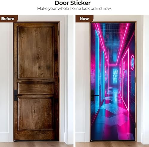 Miniatura 2 de Door Sticker Decals 3D 80s Retro Room Synthwave Sticker Murals Peel and Stick Wallpaper Self-Adhesive Door Poster for Bedroom Living Room 30"x79"