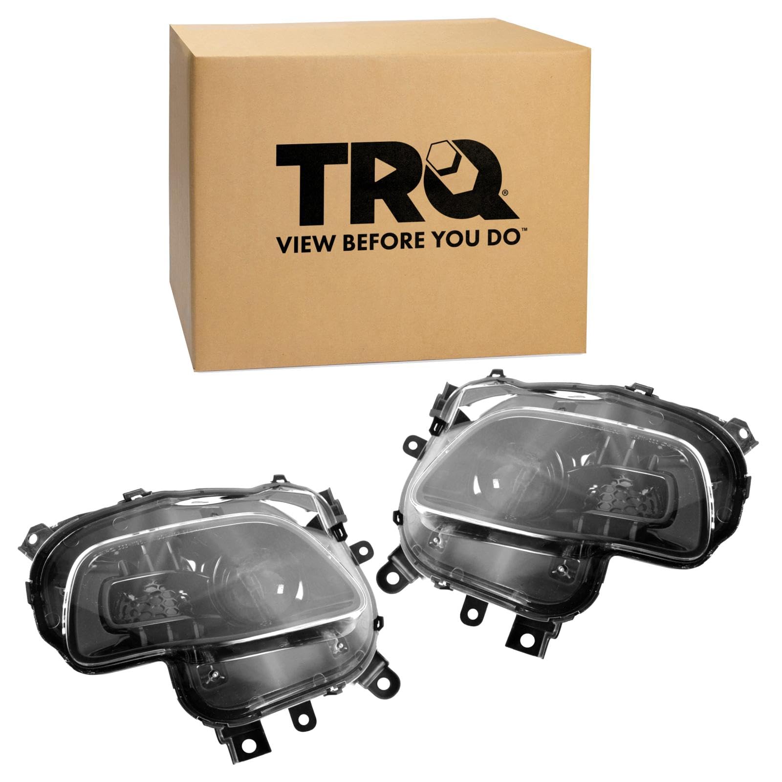 TRQ Driver and Passenger Side Headlight Assembly Set Black Bezel Compatible with 14-18 Jeep Cherokee Halogen Only