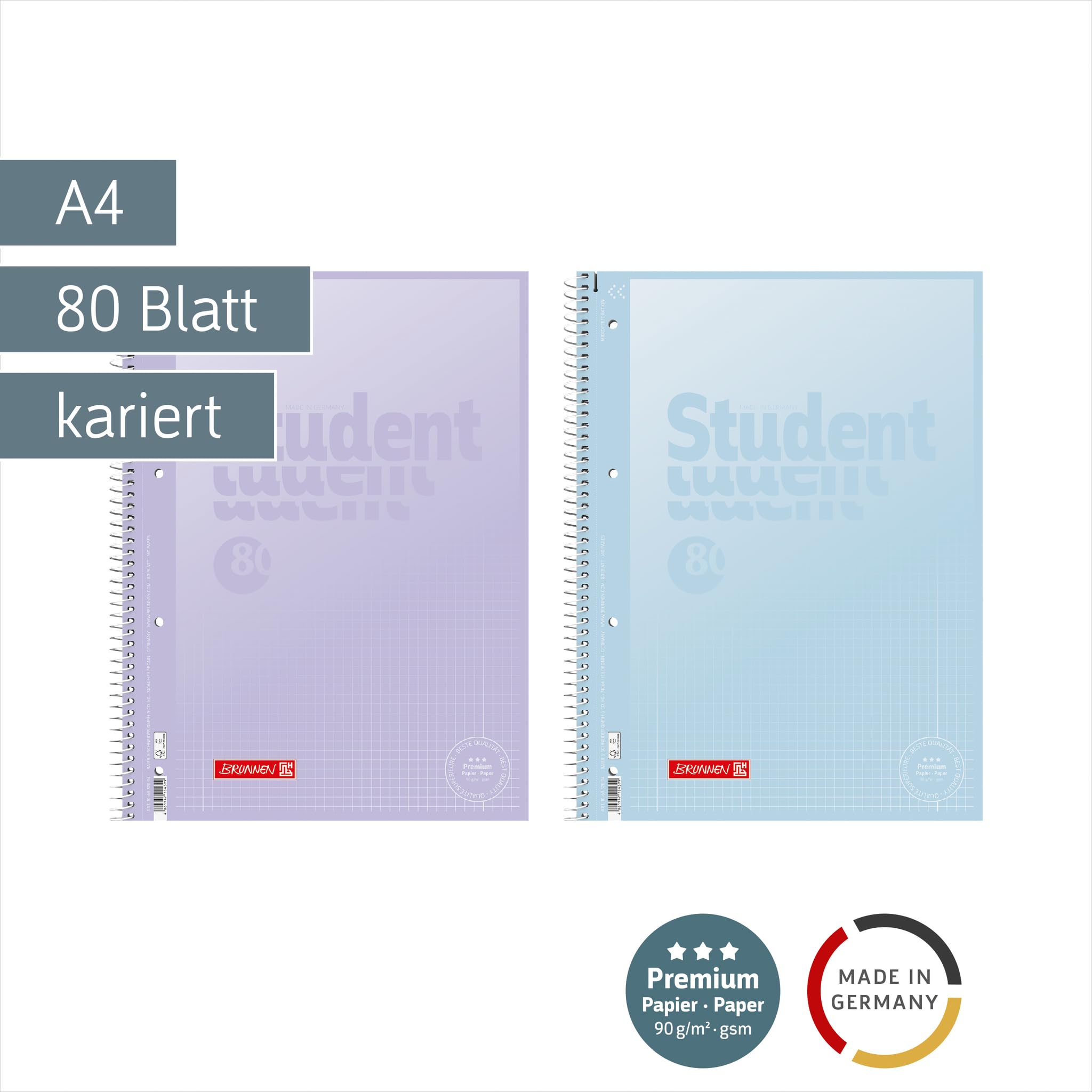 BRUNNEN Collegeblock Premium Student "Pastel 2" | A4, liniatura 28, 80 arkuszy, sortowane