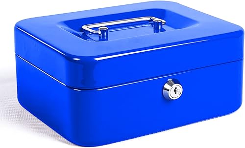Miniatura 15 de Jssmst Caja de Efectivo Grande con Cerradura de Llave - Caja de Efectivo de Metal Duradera con Bandeja para Dinero, 11.81 x 9.84 x 3.46 pulgadas