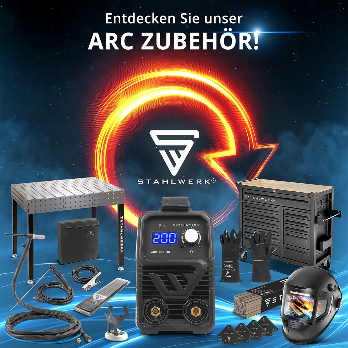 STAHLWERK Elektroden-Schweißgerät ARC 160 MD – Vollausstattung – MMA (E-Hand) bis 160 A, flexibel einsetzbar ohne Gas, kompakt & leicht, DC WIG erweiterbar, Hotstart, Anti-Stick, Smartkühlung