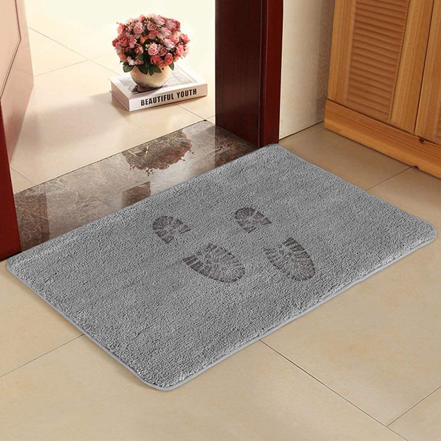 Pruk Super Absorbs Non Slip Indoor Mat - 35"x23.6" Mud Floor Dirt Trapper Mats Cotton Entrance Rug,Absorb (Gray)