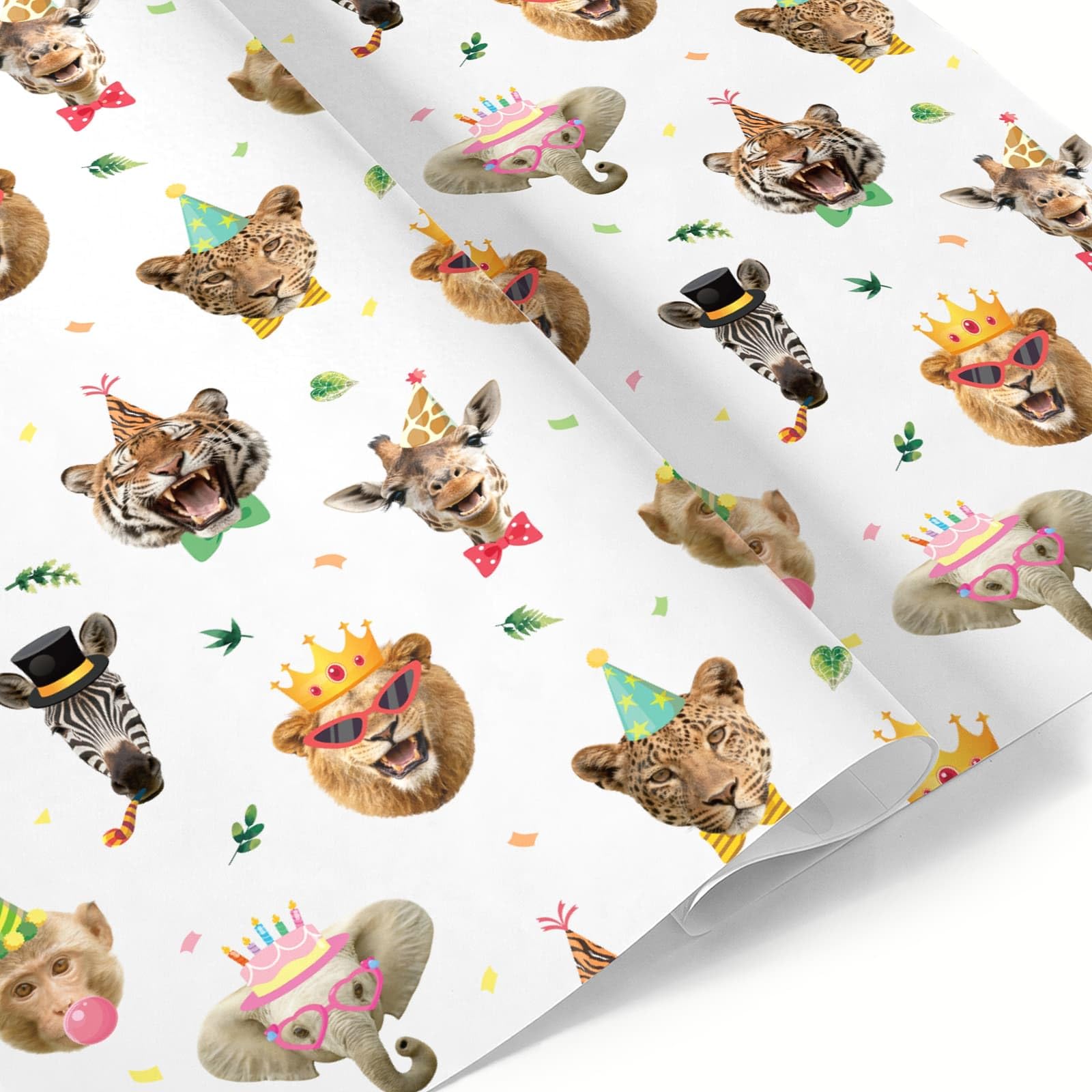 WERNNSAI Party Animal Wrapping Paper - 6 Sheets 19.7” x 27.5” Gift Wrapping Paper for Kids Adults Birthday Gifts Wrap Cute Animal Theme Party Decor Favors Realistic Design — image 1