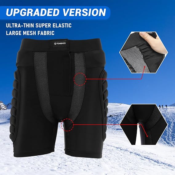 TOMSHOO 3D Hip Protective Snowboard Butt Pads Impact Shorts Tailbone Protection Crash Pants for Skiing Skateboarding, Men Women