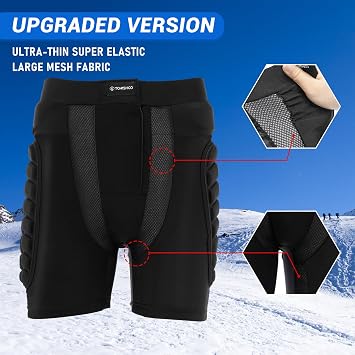 TOMSHOO 3D Hip Protective Snowboard Butt Pads Impact Shorts Tailbone Protection Crash Pants for Skiing Skateboarding, Men Women
