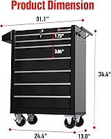 Vista 2 de Carro de herramientas de acero con ruedas y cajones de almacenamiento de 7 cajones (TZ37-BK)