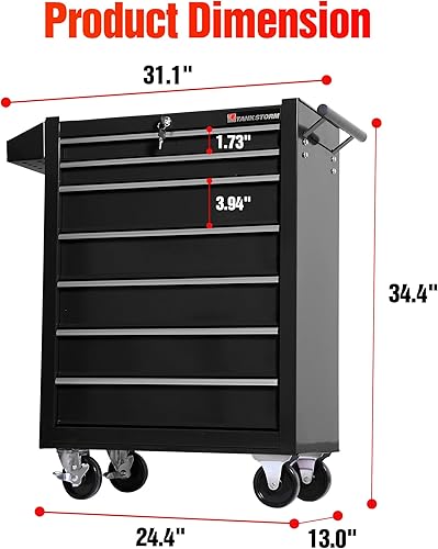 Miniatura 2 de Carro de herramientas de acero con ruedas y cajones de almacenamiento de 7 cajones (TZ37-BK)