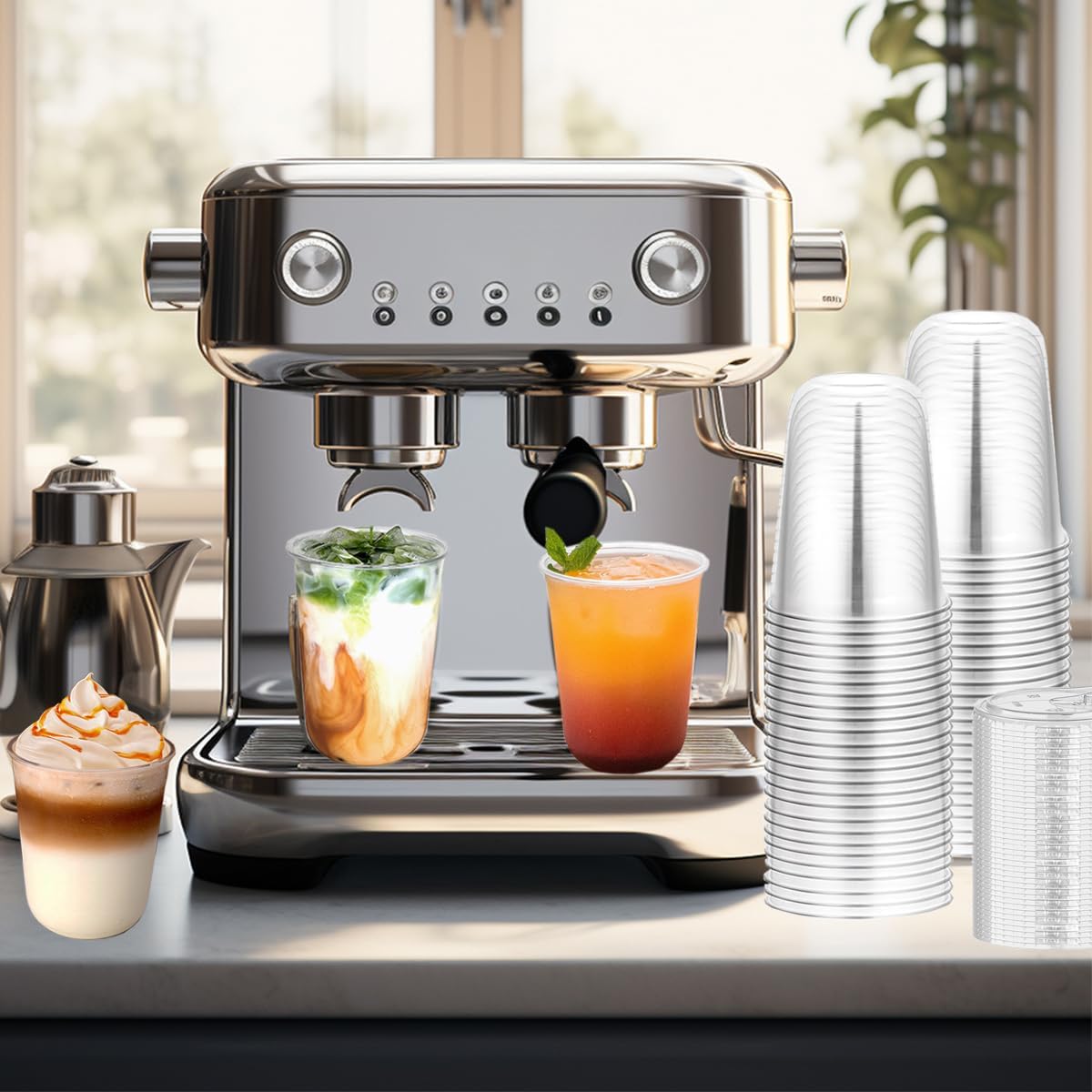 Clear Plastic Cups with Lids, 16 oz, 50 Pack Disposable Beverage Containers for Iced Coffee, Smoothie, Milkshake, Cold Drinks, Party Catering - Image 4