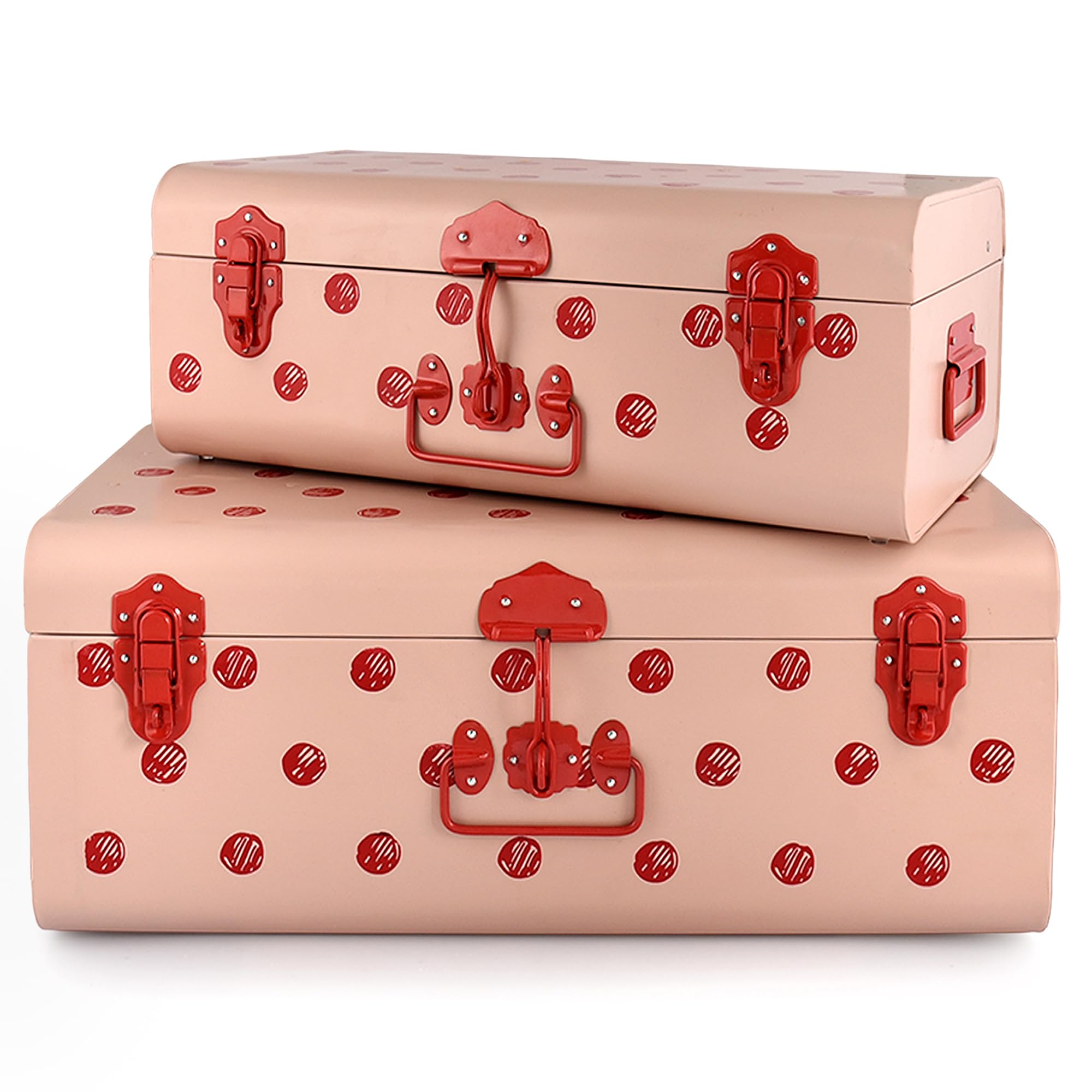 Elan Polka Charm Storage Trunk Set of 2 | Multipurpose Organizer Boxes with Polka Dot Design | Nude