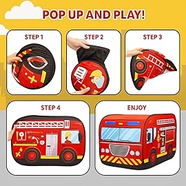 Pop Up Play Tent for Kids - My First Foldable Indoor & Outdoor Playhouse Vehicle Toys for Toddlers, Boys and Girls (Fire Truck)