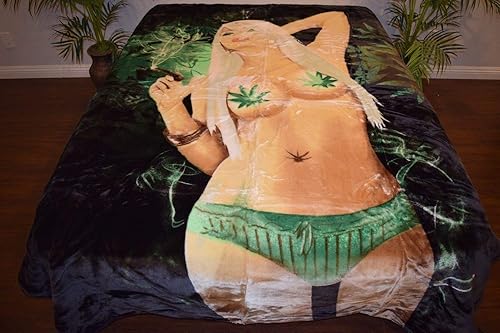 Weed Girl Green Marihuana Cannibis Leaf Luxury Super Soft Medium Peso Queen Size Manta de visón 1ply