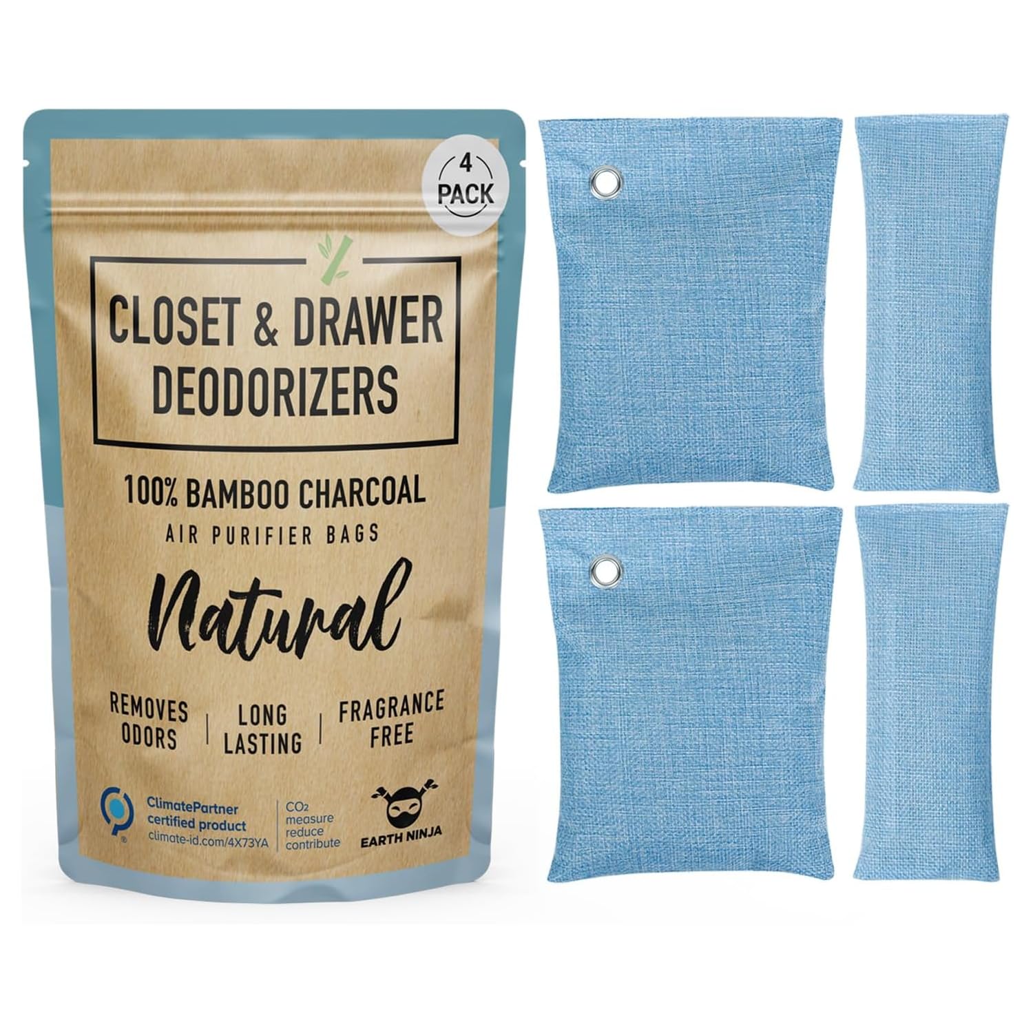 Closet & Dresser Odor Eliminator, Activated Charcoal, 4 Pack