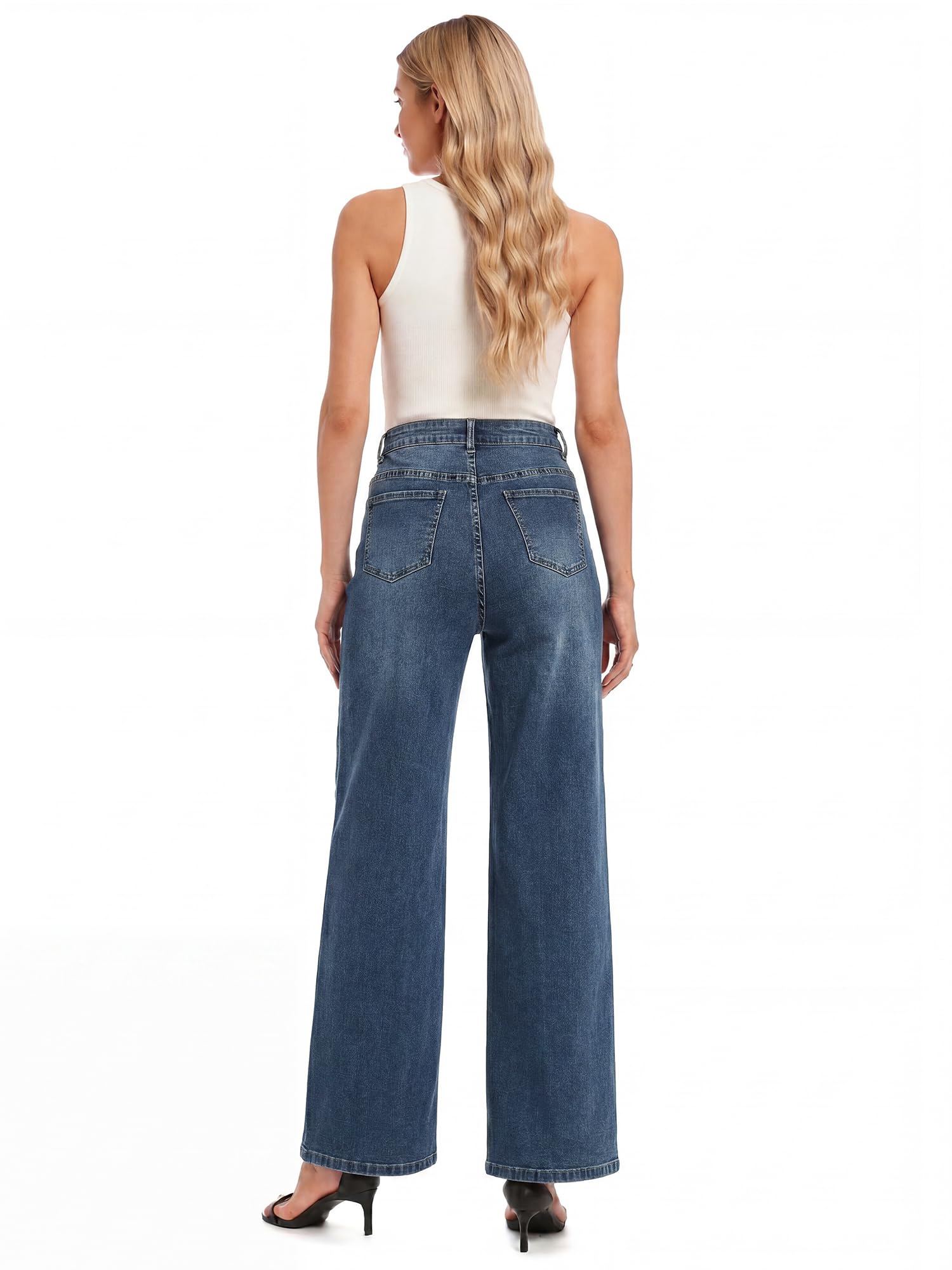 Damen Jeans High Waist Wide Leg Stretch Jeanshose mit weitem Bein