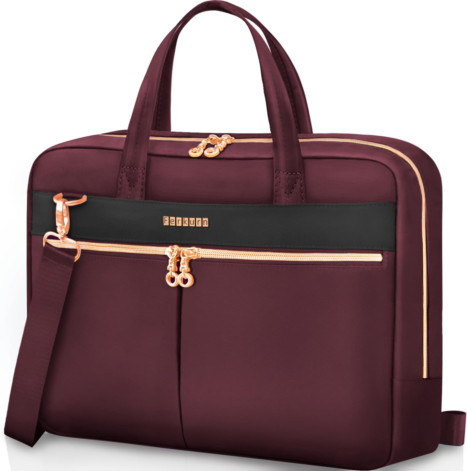 Ferkurn Laptop Bag Case Women Men Computer Bag Compatible with MacBook/HP/LG/Dell, Shoulder Strap Slim Carrying Messenger Briefcase, Wine Red, 17-17.3 Inch