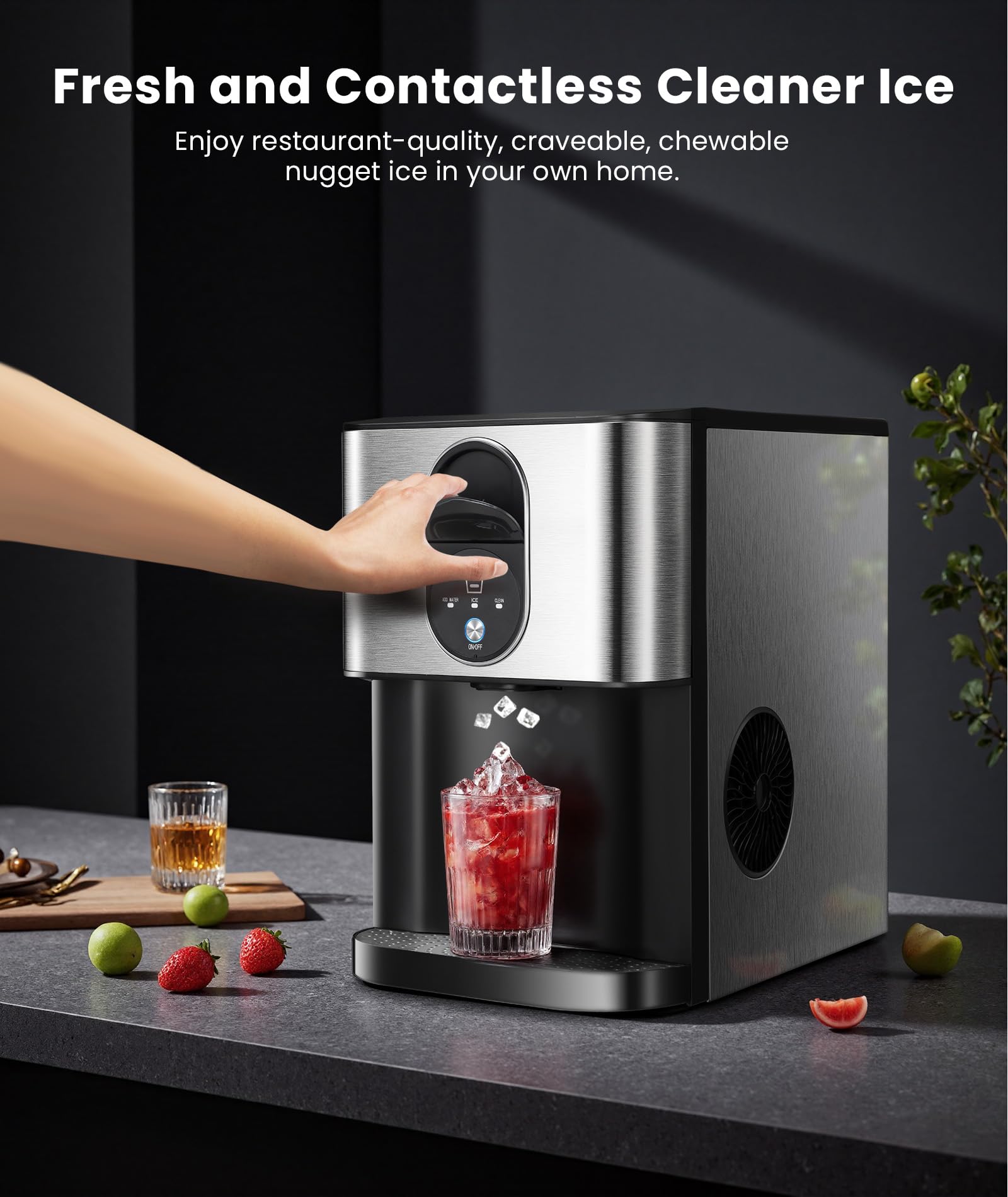 Cowsar Countertop Nugget Ice Maker, 44lbs/24H Soft Pellet Ice Machine with Dispenser, 2.4L Removable Water Tank, One-Click Operation with Self-Cleaning, ldeal for Home, Kitchen, Office, Silver on Fridge.com