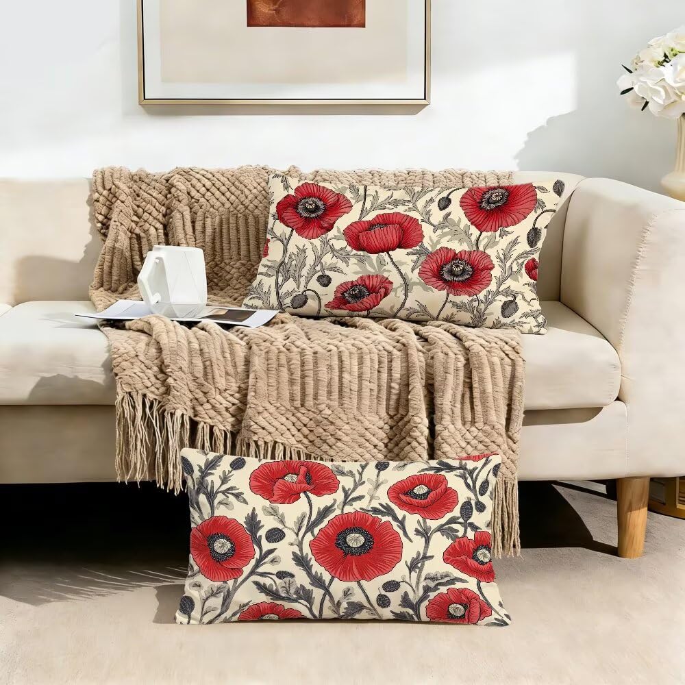 Housse Coussin Rouge Taie Oreiller 70 x 90 cm Lot de 2,Coussins Décoratifs Crème avec Fermeture Éclair Lnvisible Coussin Canapé,Double FaceVelours/Lin,pour décoration Maison,Cadeau Homme 0R-959