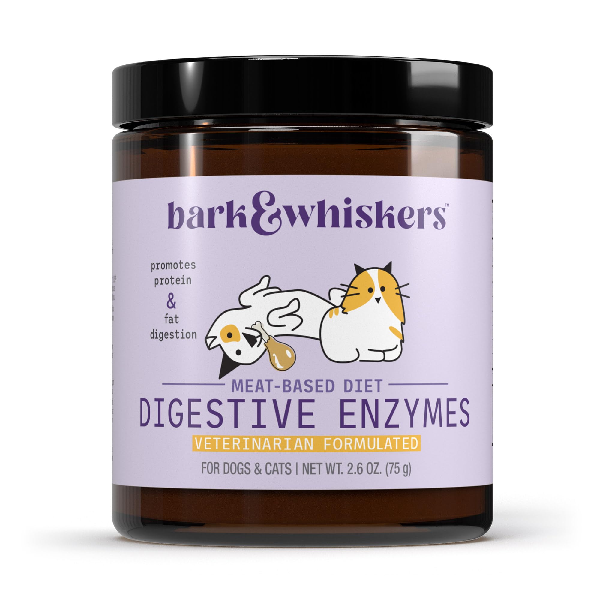 Bark & Whiskers Digestive Enzymes Meat-Based Diet for Dogs & Cats, 2.6 oz. (75 g), 150 Scoops, Promotes Protein & Fat Breakdown, Vet Formulated, Dr. Mercola