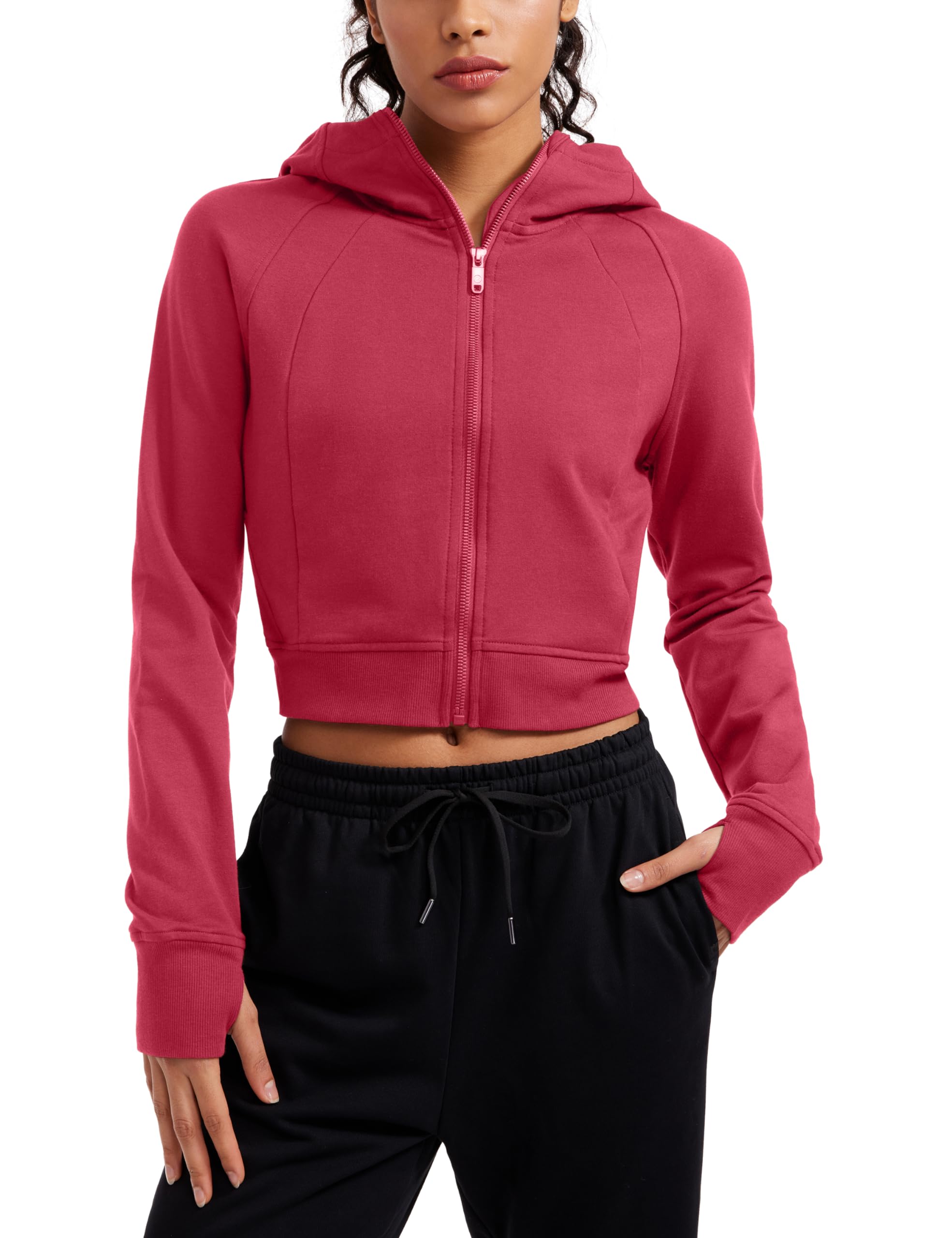 CRZ YOGA Womens Cropped Hoodie Full Zip Jacket Athletic Casual Sudaderas de Manga Larga con Agujeros para los Pulgares