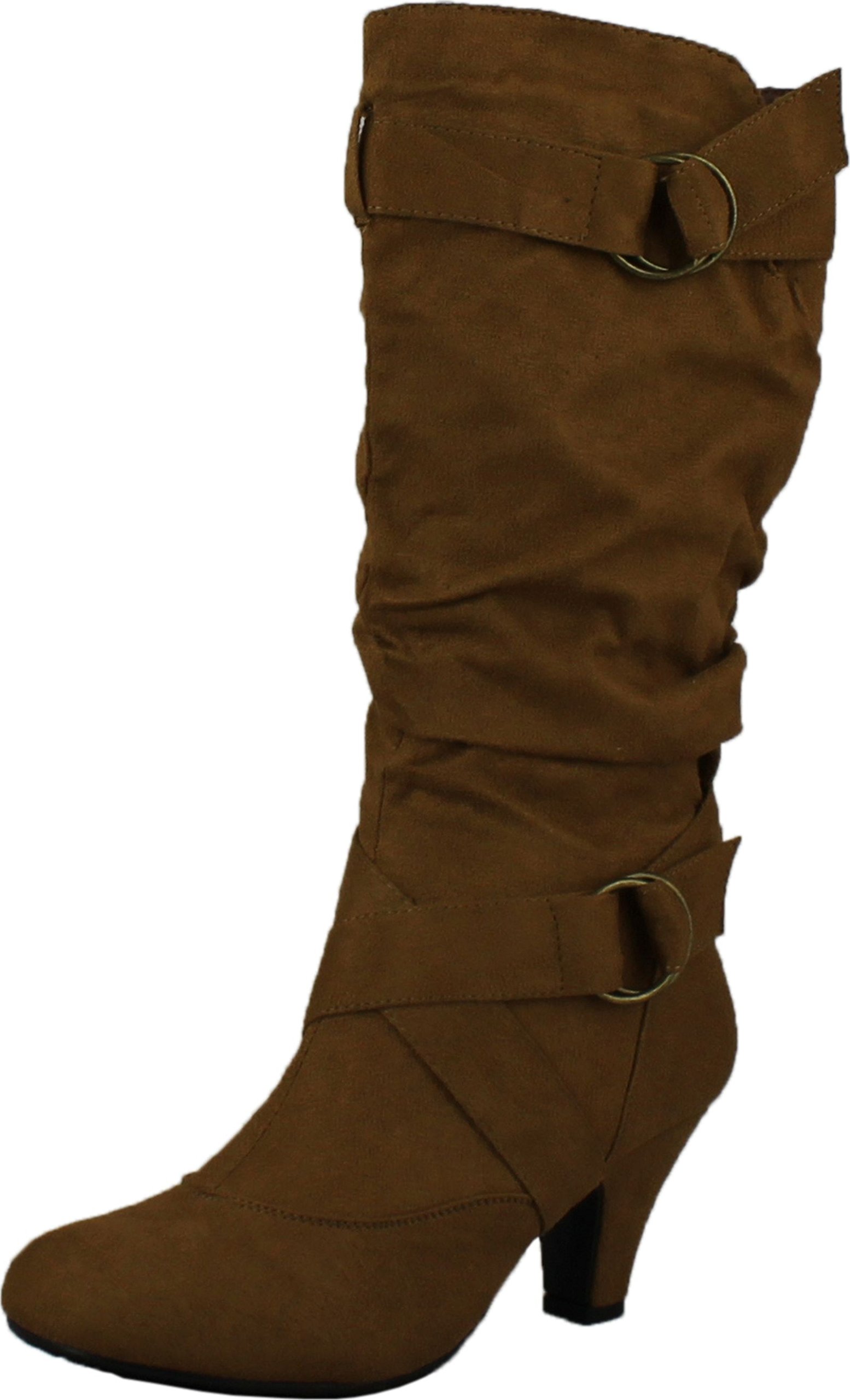 Forever Link Maggie-39 Womens Fashion Low Heel Zipper Slouchy Mid-Calf Boots Shoes