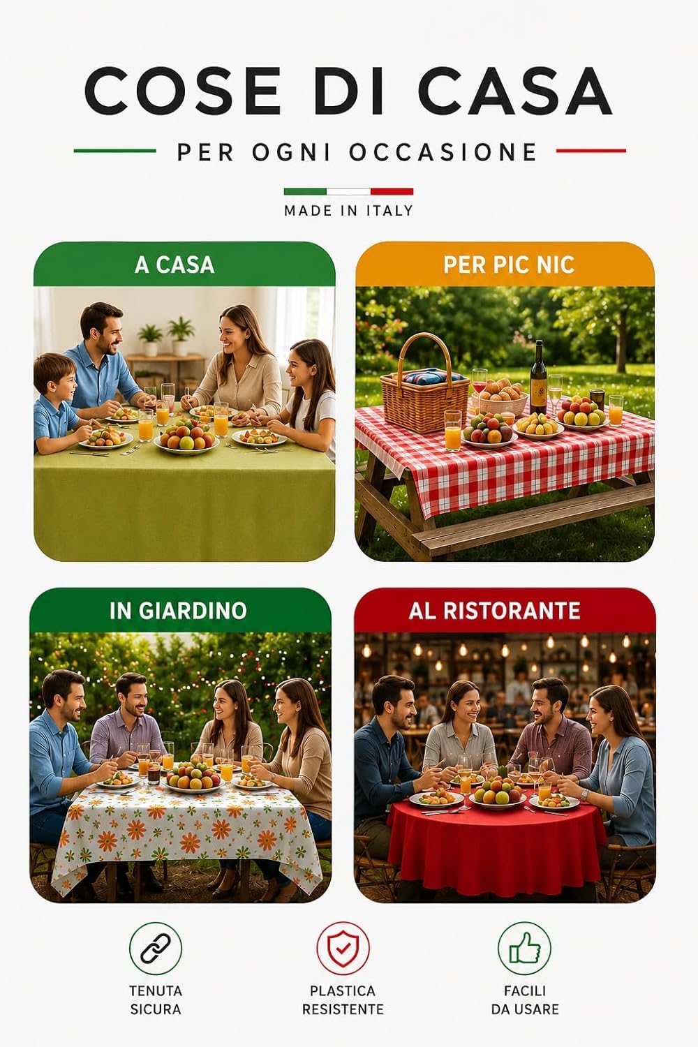 Set 8 Fermatovaglie in Plastica Bianca Made in Italy – Clip Ferma Tovaglia Resistenti, Adatti a Tavoli da 1 a 2,5 cm, per Casa, Ristorante, Catering ed Eventi