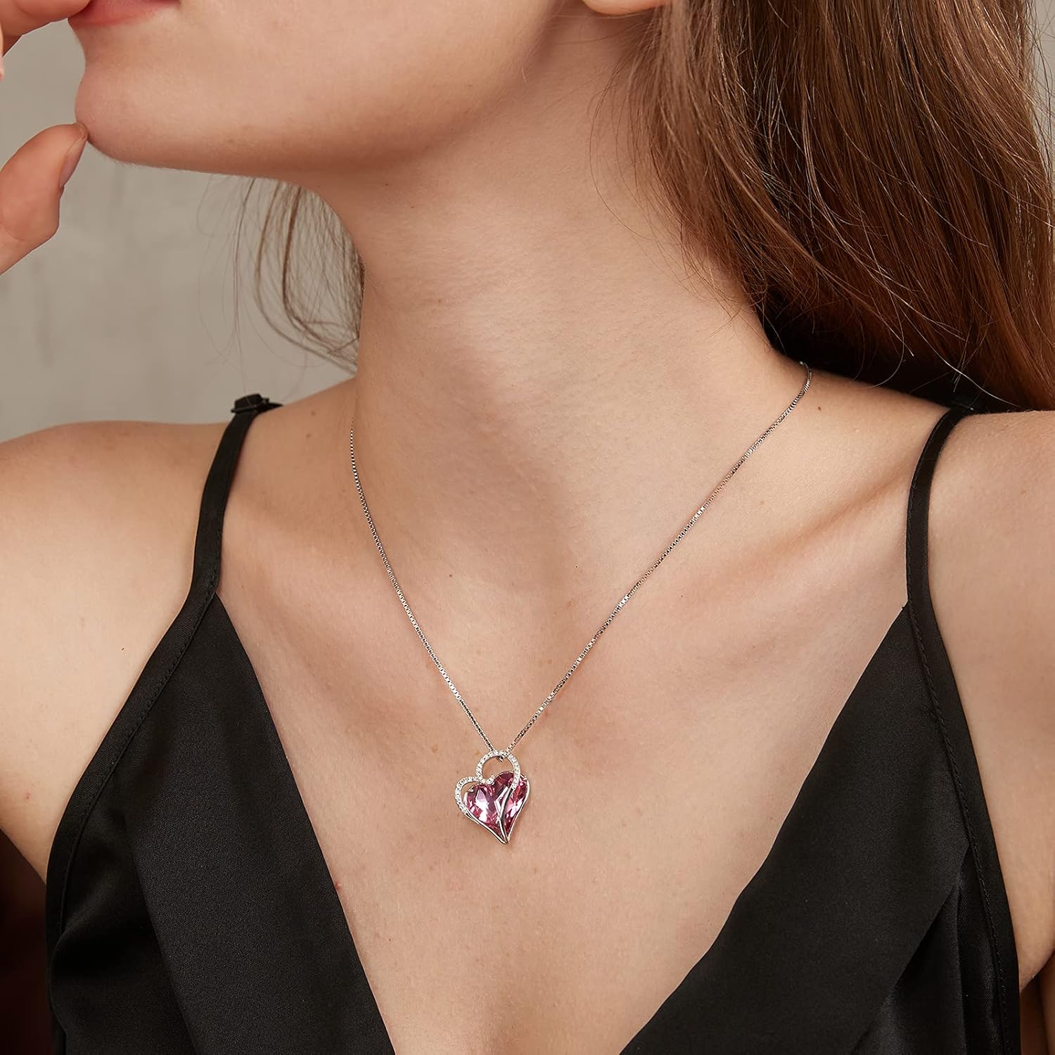Love Heart Crystal Necklace Pendant for Women 925 Sterling Silver Necklace Jewelry 18 Inch - Image 4