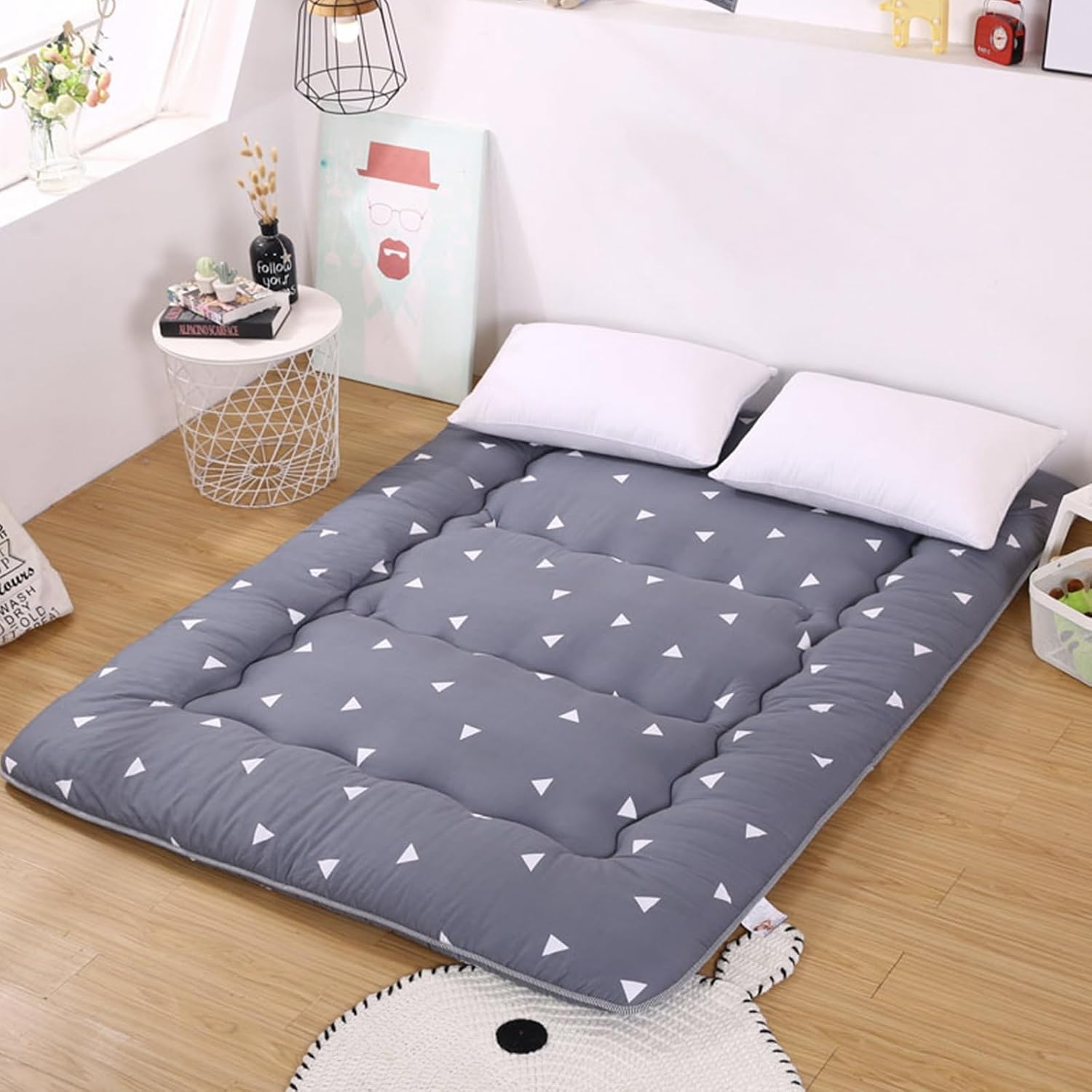 Japanese Futon Mattress Tatami Sleeping Mat 10cm Thicken Folding Floor Mattress Foldable Roll Up Floor Bed Pad Portable Camping Mat for Single Double Student Dormitory Pad