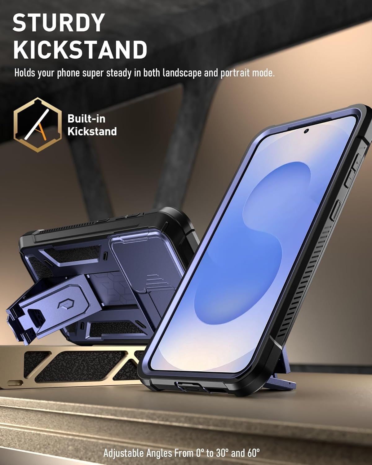 Poetic Spartan Case for Galaxy S25 6.2 inch, [Screen Protector Works with Fingerprint ID] [Slide Camera Cover] Military Grade Rugged Shockproof S25 Phone Case with Kickstand, Midnight Blue